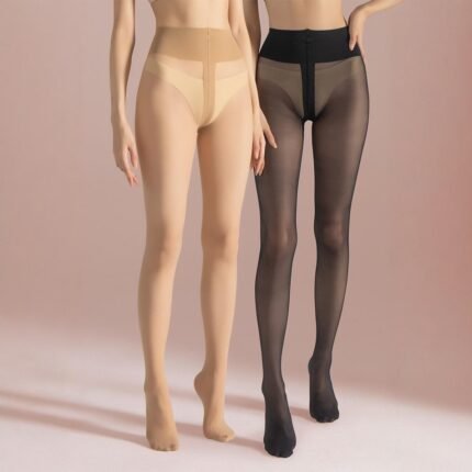 Women wearing plus size pantyhose with T-crotch design, featuring anti-bacterial fabric, high stretch, and tear-resistant 30D material for comfortable and durable everyday wear.