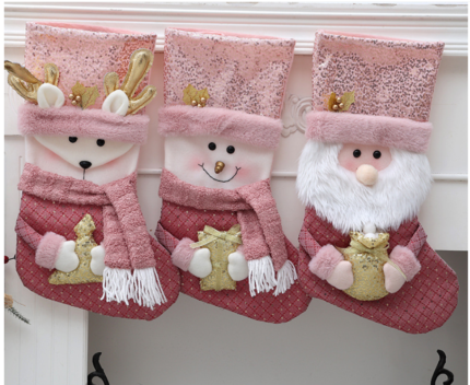 Nonwovens Christmas Decorations Gift Bag Cute Candy Bag Original Pink Glitter Christmas Stockings