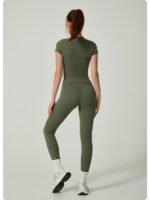 Workout Clothing Woman Short Sleeve T-shirt High Waist Legging Set High Quality Women Outdoors Sport Yoga Sets - Image 7