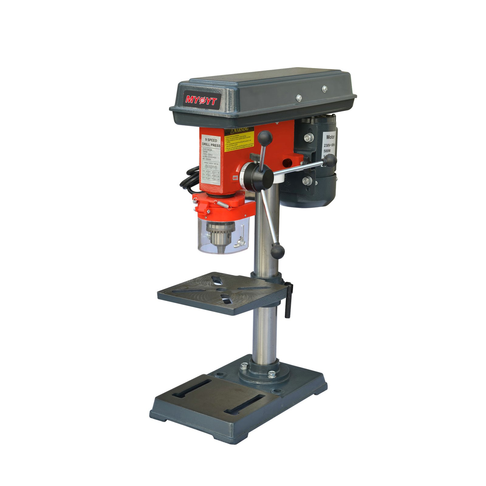 Hf34bc58c283e4967bbb3d5f6fd9de51eN Drill Press AC 500W 230V 50Hz Single Speed 280-2350rpm 16mm Chuck Size 46mm Column Diameter B16 Spindle Taper Cast Iron - Image 1