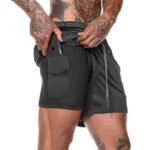 Black men gym shorts quick dry breathable workout sports shorts elastic waist fitness wear