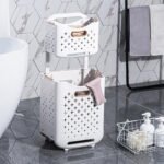 White 2 tier plastic storage rack with baskets for laundry bathroom and kitchen organizer