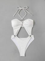 White cut-out one piece swimwear for women premium stretch fabric beachwear wholesale