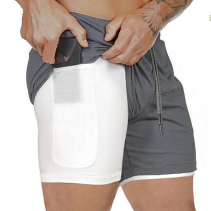 Grey men gym shorts quick dry breathable workout sports shorts elastic waist fitness wear