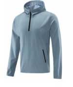 Blue men hooded sports jacket lightweight quick dry zip hoodie outdoor running windbreaker