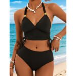 Black halter neck bikini set for women high waist two piece swimwear premium beachwear wholesale
