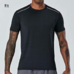 Black men gym t shirt quick dry breathable slim fit workout sports tee