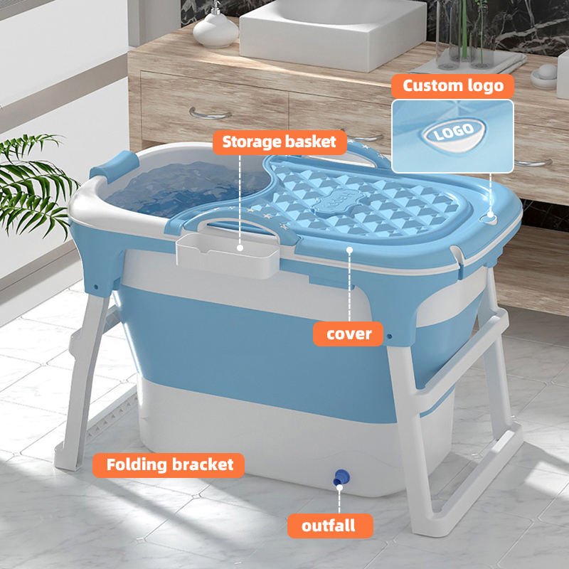 Blue foldable bathtub portable plastic bath tub for infants and toddlers