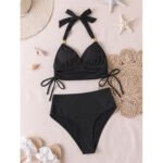 Black Halter Bikini Set – High Stretch Imported Swimwear Bulk Deals - Image 2