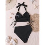 Black halter neck bikini set for women high waist two piece swimwear premium beachwear