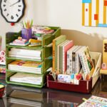 Kids wooden storage rack organizer with shelves for toys books and stationery