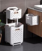 White 2 tier plastic storage rack with baskets for laundry bathroom and kitchen organizer