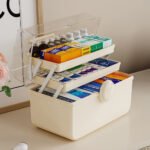Multilayer plastic desktop medicine cabinet portable storage box organizer with handle