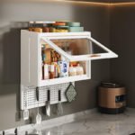 White wall mounted plastic organizer cabinet dust proof storage with pegboard for kitchen and bathroom