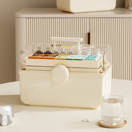 Multilayer plastic desktop medicine cabinet portable storage box organizer with handle