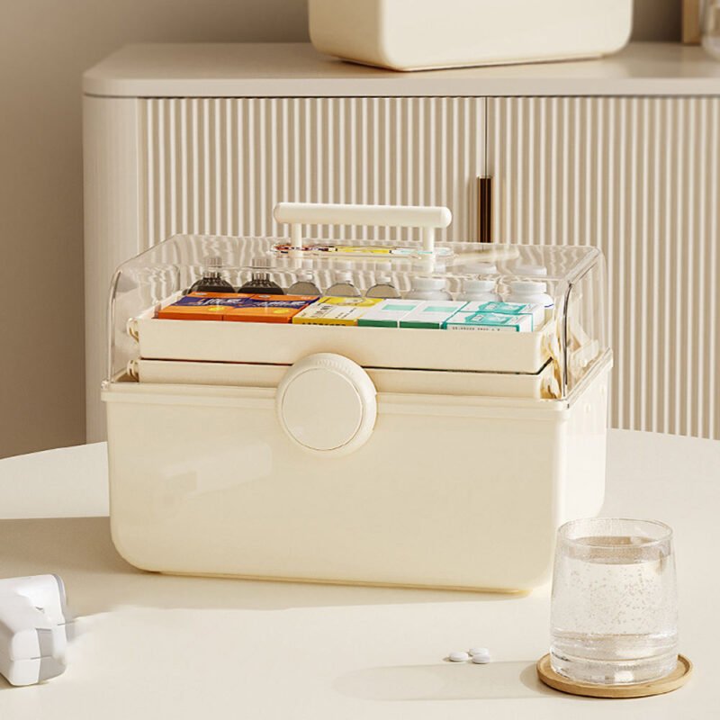 Multilayer plastic desktop medicine cabinet portable storage box organizer with handle