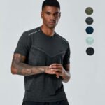 Gray men gym t shirt quick dry breathable slim fit workout sports tee