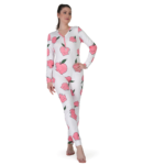 Woman wearing green and white anchor print night suit set with full sleeves and button front, soft cotton comfortable sleepwear for women