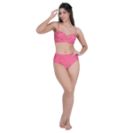 woman wearing red printed plus size bikini set stylish summer swimwear front view