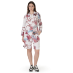Woman wearing white co-ord set with zip neck full sleeve top and matching shorts, stylish casual summer outfit for women