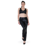 Women’s black shiny co-ord set with sleeveless zip top and fitted pants