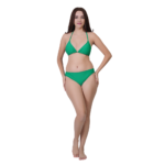 Woman wearing green bikini set stylish swimwear for beach pool and vacation