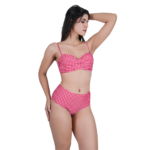 woman wearing red stylish plus size bikini set fashion pose summer swimwear