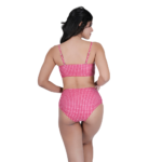 woman wearing red checkered bikini back view stylish summer swimwear