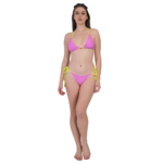 Pink halter bikini set for women with yellow tie-up straps, stylish summer swimwear
