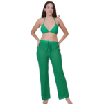 Women wearing green 3 piece bikini set with beach pants stylish swimwear for beach and pool