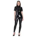 Women's PU Leather Long Sleeve Bodycon Jumpsuit