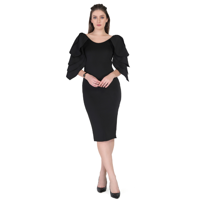 1 Premium Women's Ruffle Sleeve Bodycon Dress - Image 1