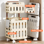 Rolling Laundry Basket with Wheels & Handle Plastic Hamper Modern Clothes Toy Organizer for Small Spaces