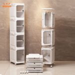 Narrow Slim Rolling Storage Cabinet - 20cm Stackable Organizer with 360° Casters Clear Door for Bathroom Kitchen Bedroom - Image 4