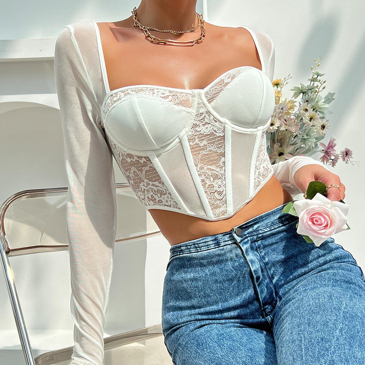 Hdee6e2330d964e8aaa2bacc6e7337ab7h Women's Elegant Square Neck Top - Image 1