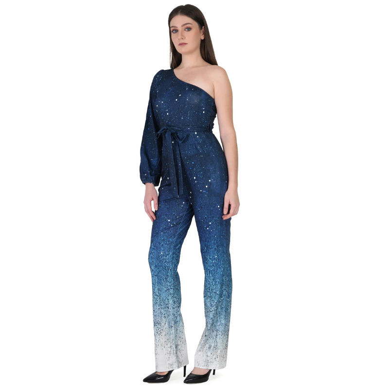 Untitled design (13) Blue One Shoulder Party Jumpsuit - Image 1