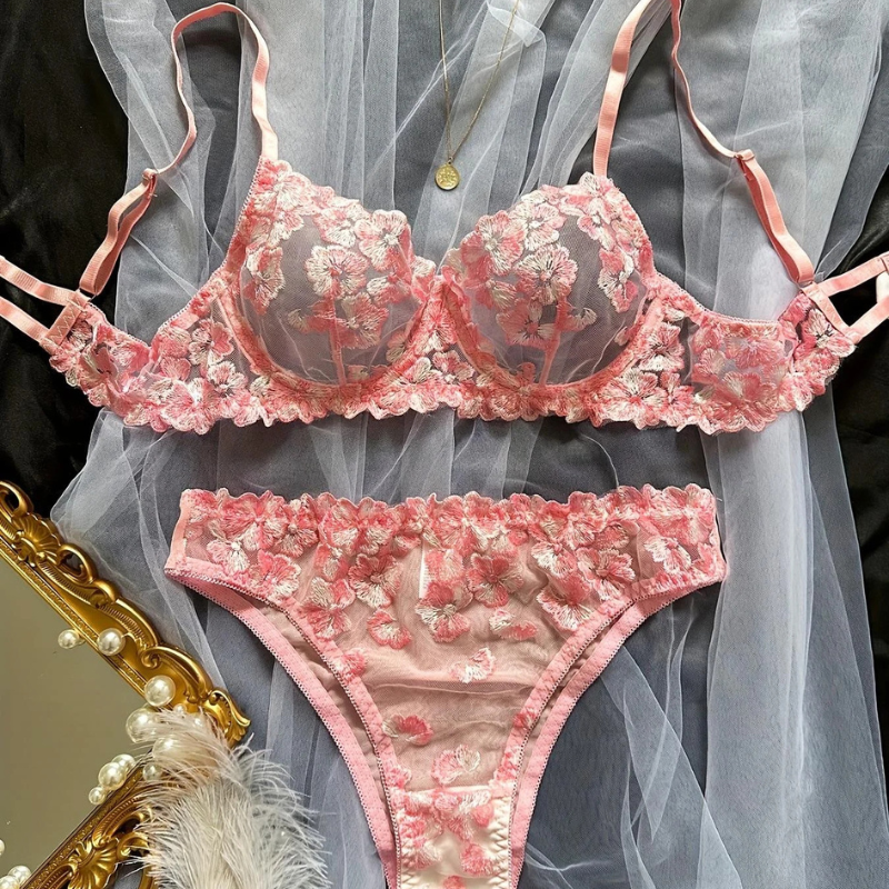 Untitled design (17) Women's Floral Embroidered Lace Bra & Panty Set - Image 1