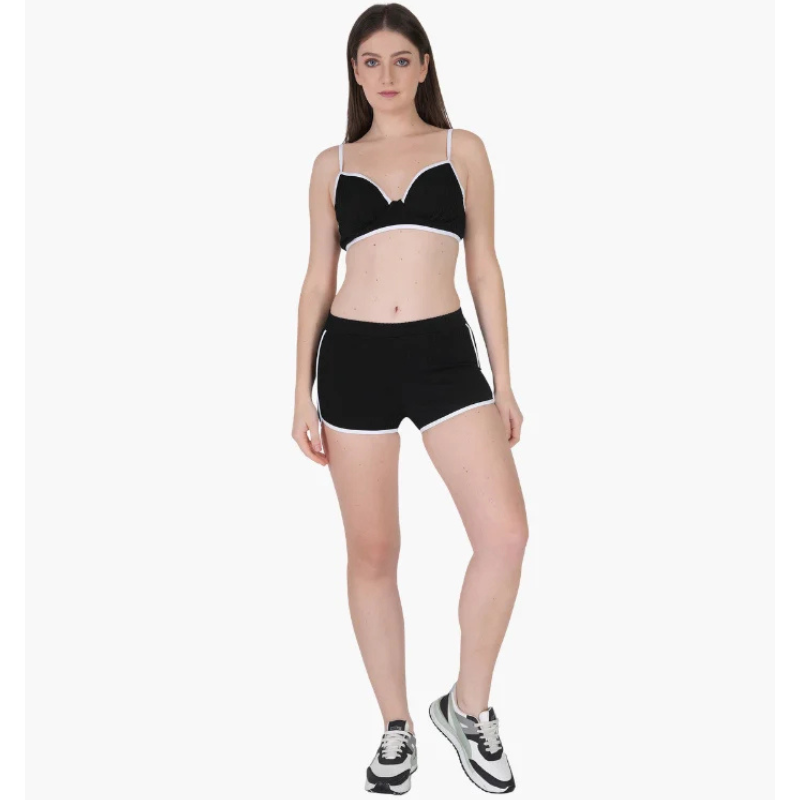 Untitled design (32) Girl’s Solid black Shorts & Bra set - Image 1