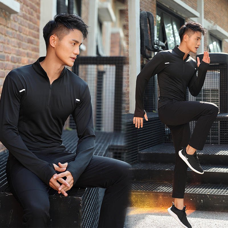 H134f8907b7144265bebf22fe154941a71 Premium Men's Quick-Dry Half Zip Sports T-Shirt - Image 1