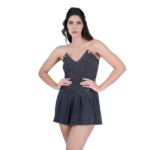 Sexy V-neck Pleated Denim dress for Women - Image 4