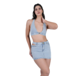 Women Washed Denim Casual Sexy Summer Stretch Plus Size Short Skirt Set - Image 2