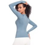 Women's Yoga Tops Seamless Quick Dry Long Sleeve Sports Shirt Breathable Athletic Top Slim Fit