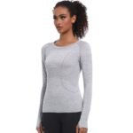 Women's Yoga Tops Seamless Quick Dry Long Sleeve Sports Shirt Breathable Athletic Top Slim Fit