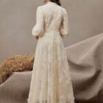 Women’s Floral Lace Maxi Dress with Puff Sleeves