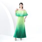 Women's dress One-shoulder pleated ruffle floral long dress