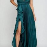 Women's Dress Deep V Pleated Maxi Dress