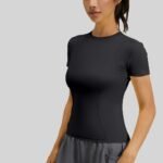 Women Premium Quick Dry Buttery Soft Seamed Sculpt Yoga Top Crew Neck Short Sleeve Slim Fit Cropped Sports Shirt