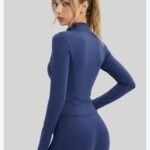 Women Zip Up Workout Jacket Stand Collar Thumb Holes Long Sleeve Slim Sports Top For Gym Yoga Running Training