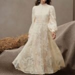 Women’s Floral Lace Maxi Dress with Puff Sleeves