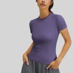 Women Premium Quick Dry Buttery Soft Seamed Sculpt Yoga Top Crew Neck Short Sleeve Slim Fit Cropped Sports Shirt